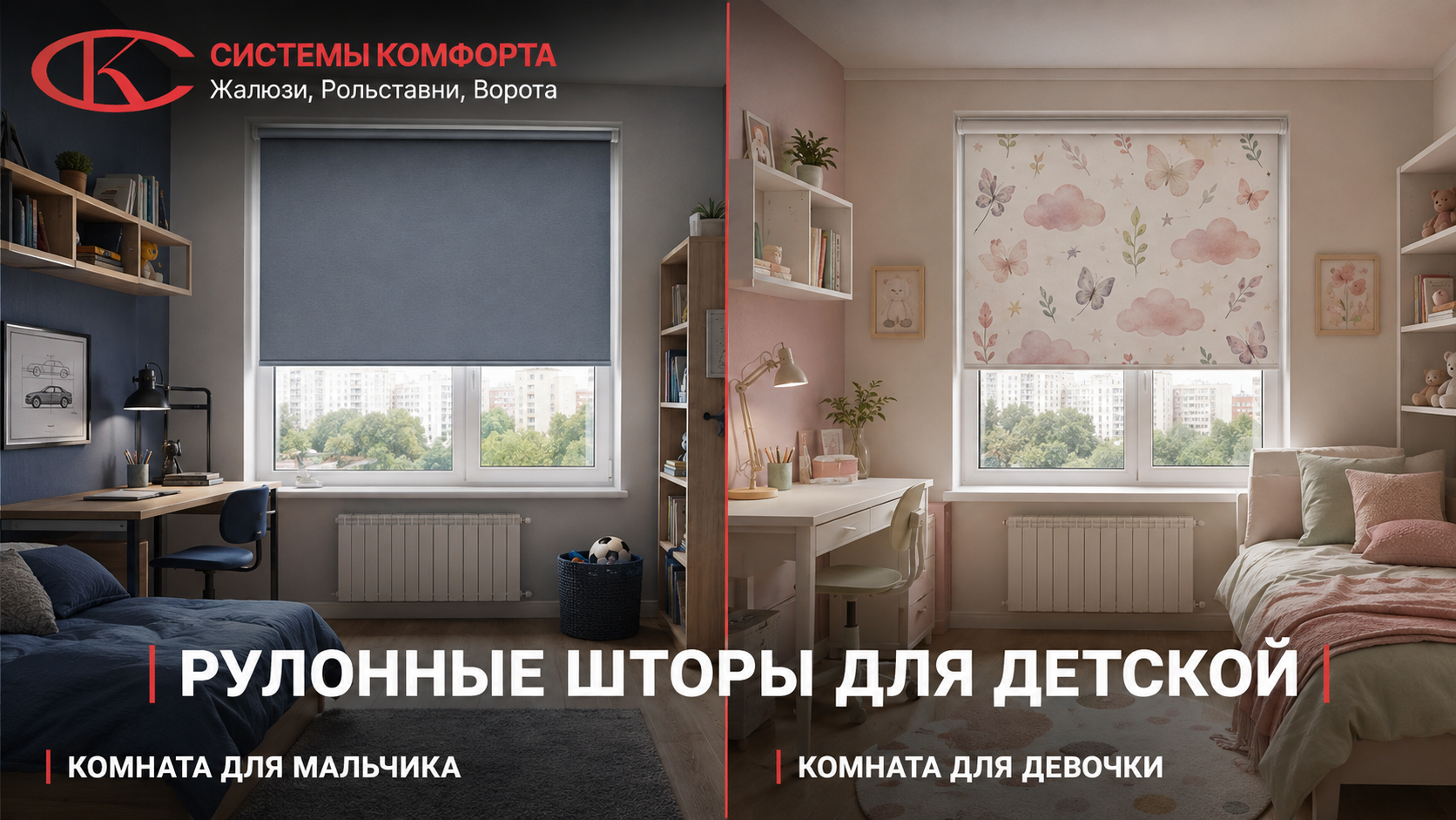 Жалюзи в интерьере комнаты мальчика и девочки